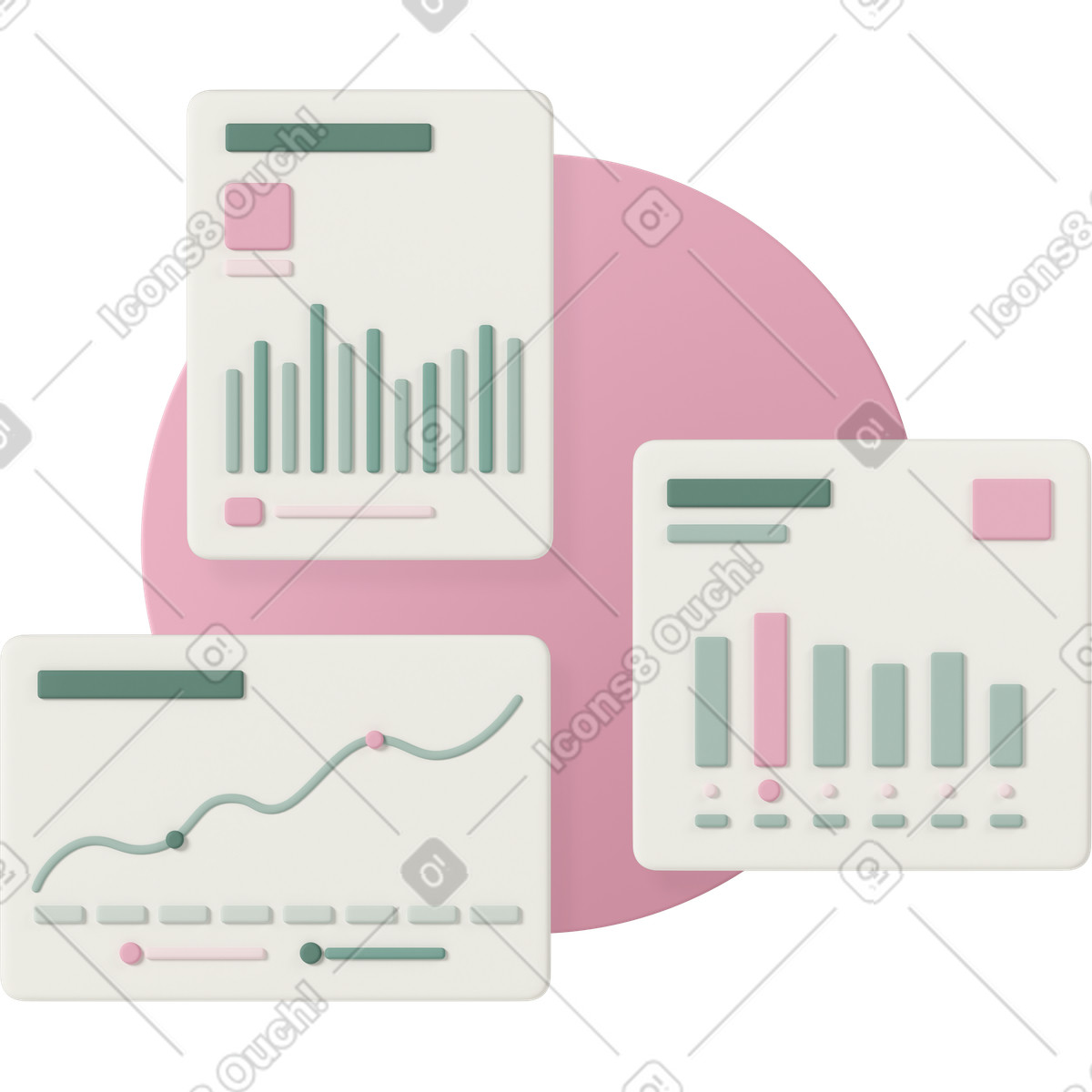 下载 3D Casual life 风格的 Three statistics graphs 插画，支持 PNG、SVG 格式