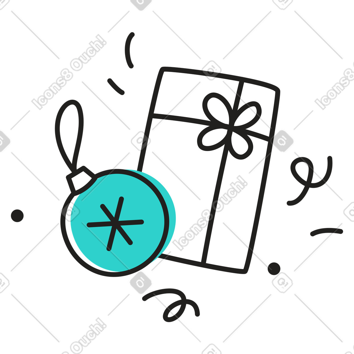 Ilustração de Bola natal com caixa presente em no estilo Little para baixar em PNG, SVG