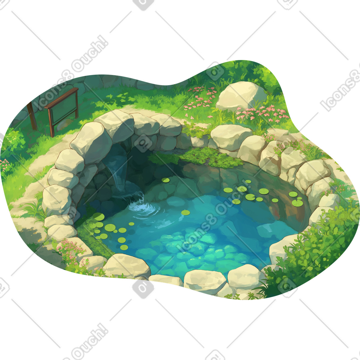Small pond background illustration in Scenes style download in PNG, SVG