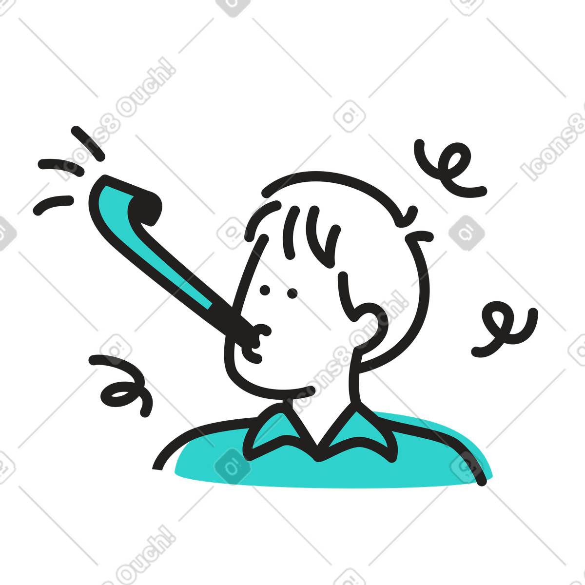 Man with party horn illustration in Little style download in PNG, SVG