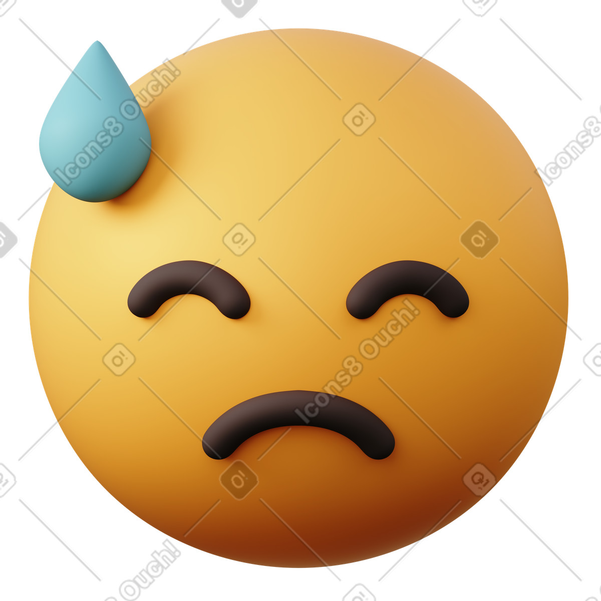 3D Sugary スタイルの Emoji downcast face with sweat のイラストをPNG、SVG形式でダウンロード