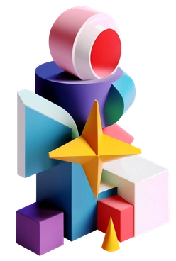Colorful geometric shapes stacked together - 3D Construction style illustration