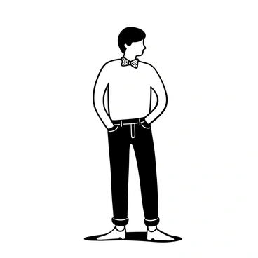 A person wearing a casual bow tie with a t-shirt and jeans