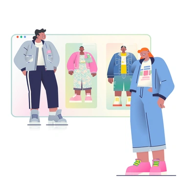 A digital fashion advisor hologram is hovering in the air, projecting three vibrant 3D outfits in front of a user. The hologram has a sleek, futuristic design with glowing accents and is displaying a friendly expression. The first outfit features a shimmering silver jacket with a high collar, paired with black fitted pants and stylish ankle boots. The second outfit showcases a flowy, pastel-colored dress with intricate patterns and matching sandals. The third outfit consists of a bold, graphic t-shirt layered with a denim jacket, complemented by distressed jeans and vibrant sneakers. The user is standing close to the hologram, looking intrigued as they observe the outfit suggestions. The background is softly blurred, directing focus towards the hologram and the displayed outfits.