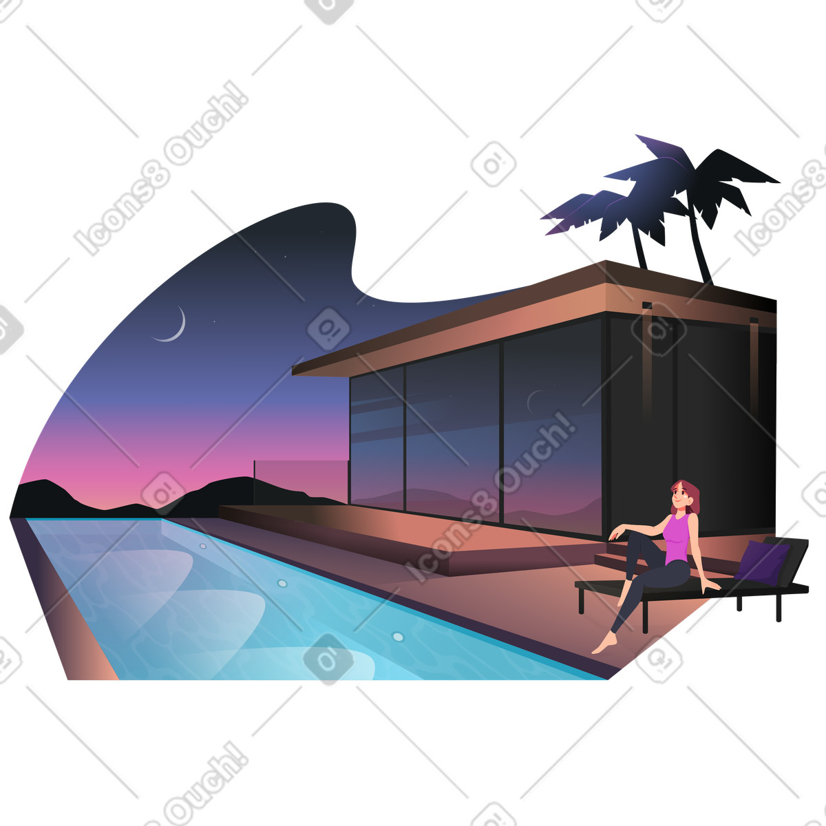 Woman looking at the sunset illustration in Vivid style download in PNG, SVG