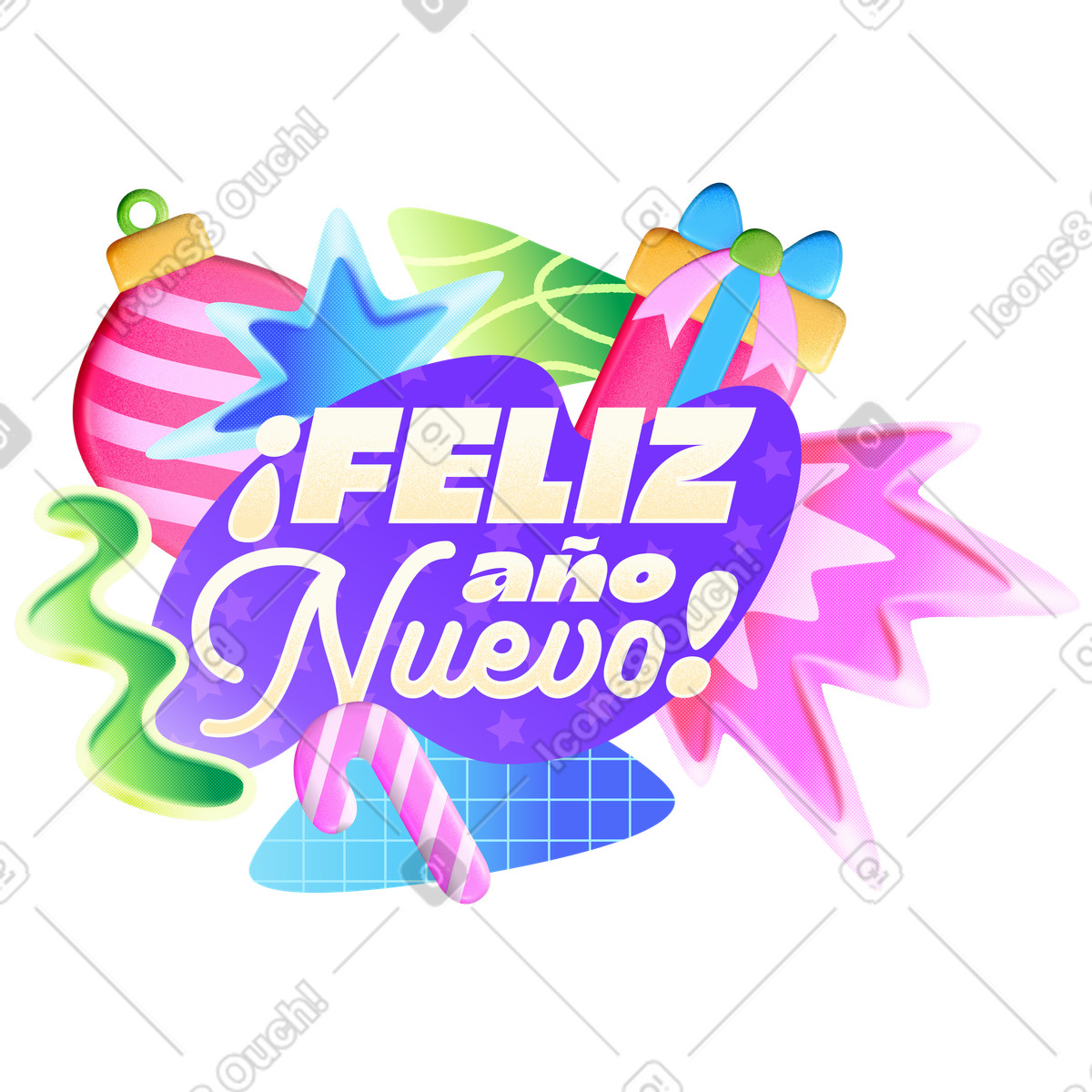Illustration Lettrage bonne année avec des décorations de vacances dans le style Lettering à télécharger aux formats PNG, SVG