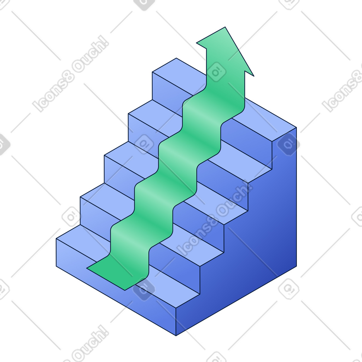 Ilustración Growth green arrow moving up stairs indicating business performance improvement en estilo Neat a descargar en PNG y SVG