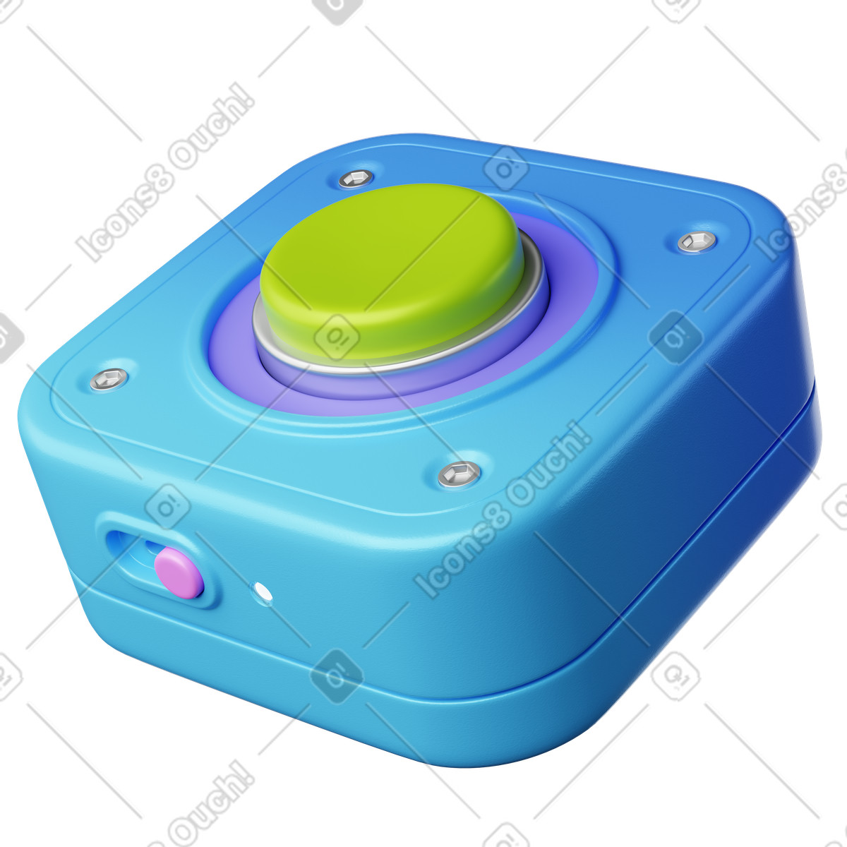 Button arcade controller box with large green plunger and switch illustrazione in stile 3D Plastic scarica in PNG, SVG