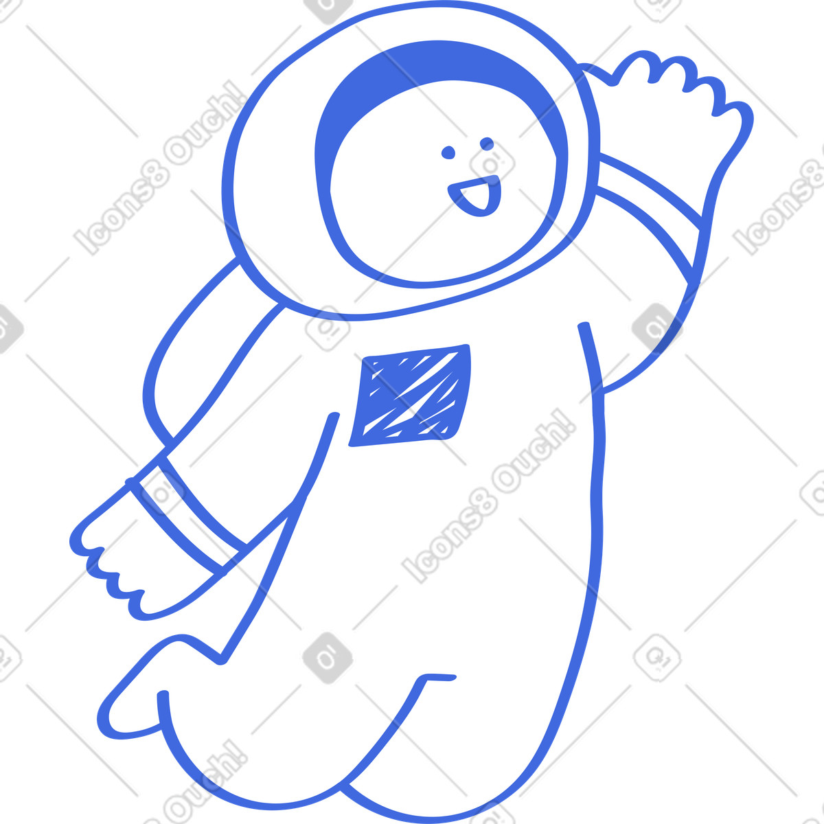 Ilustração de Astronaut waving hand in spacesuit with helmet and backpack em no estilo Ballpoint Pen para baixar em PNG, SVG