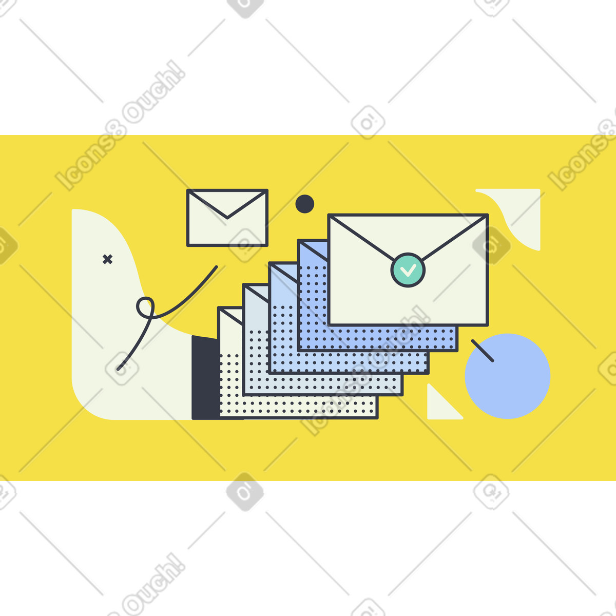 Sequence of outgoing mail, Online correspondence and messaging animierte Illustration im Abstract-Stil als Download in GIF, Lottie (JSON), AE