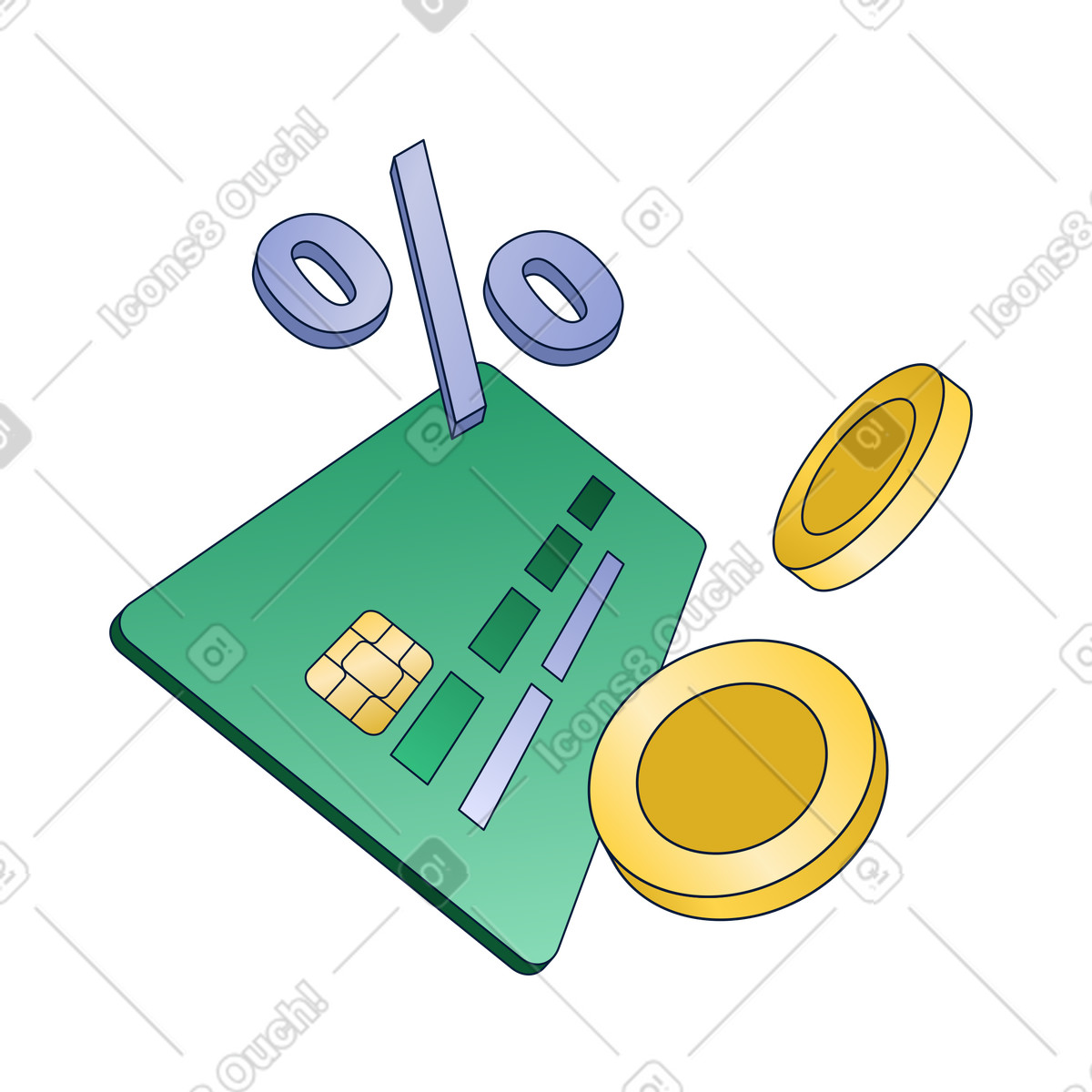 Illustration Remboursement de carte crédit, pièces, pourcentage dans le style Neat à télécharger aux formats PNG, SVG