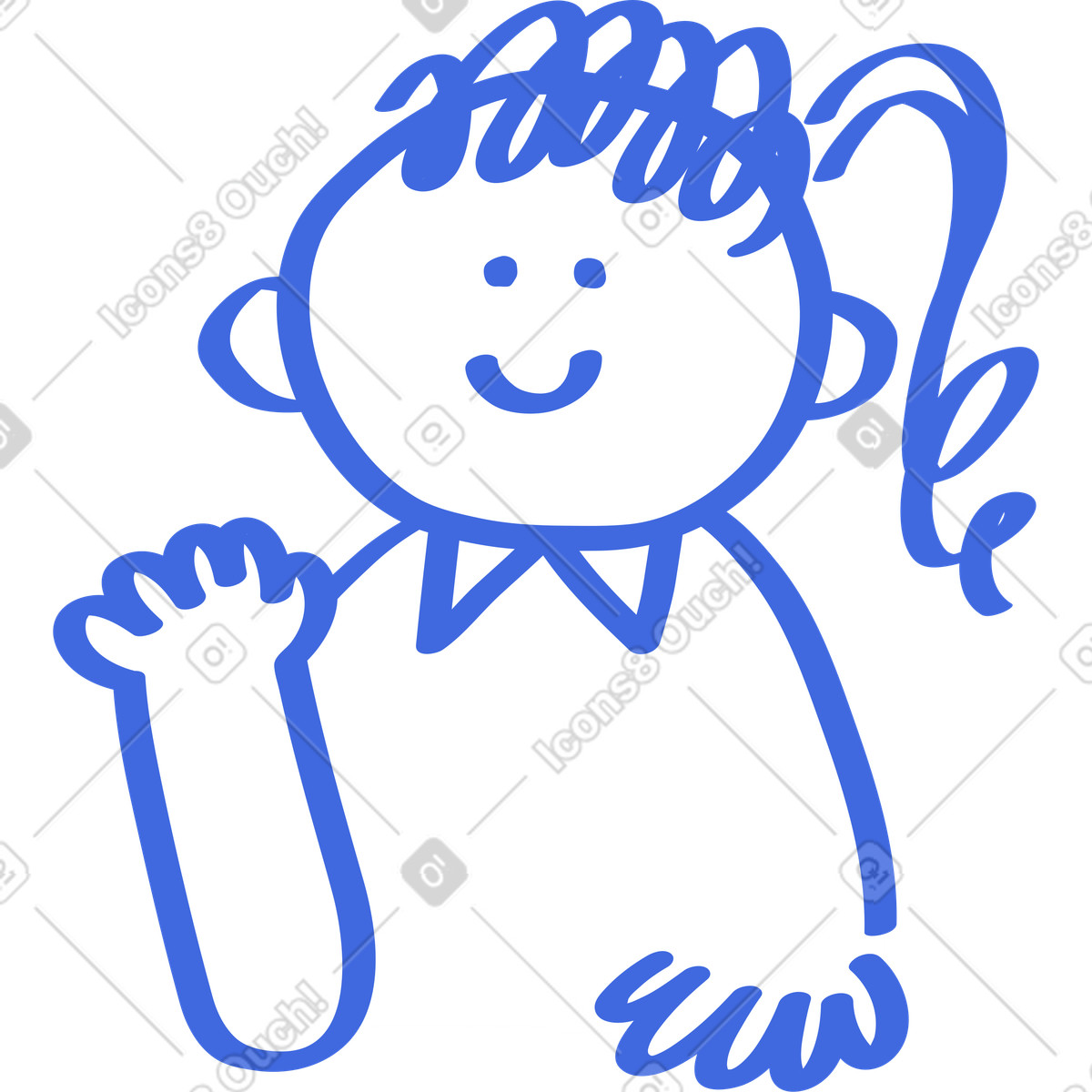 Ilustración Girl waving hand smiling face with ponytail and collar shirt en estilo Ballpoint Pen a descargar en PNG y SVG