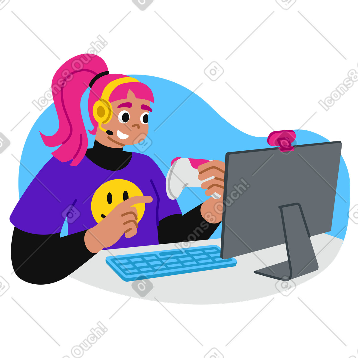 Ilustração animada de Mulher jovem jogando na transmissão em GIF, Lottie (JSON), AE