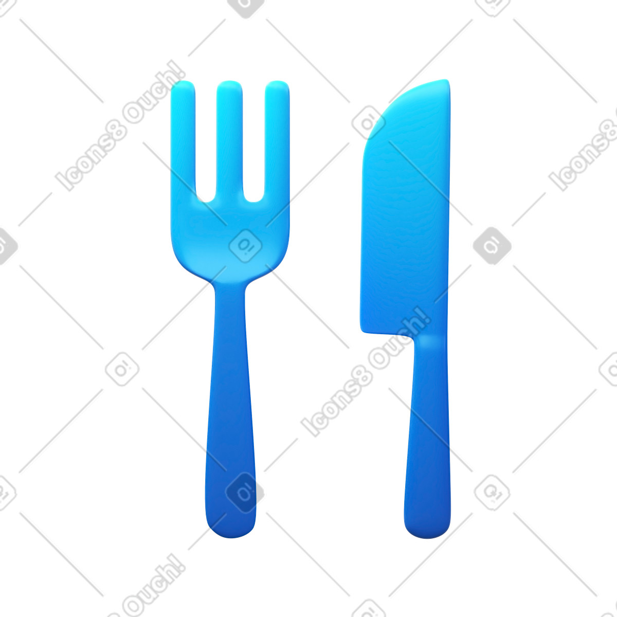 Fork and knife illustration in 3D Fluency style download in PNG, SVG