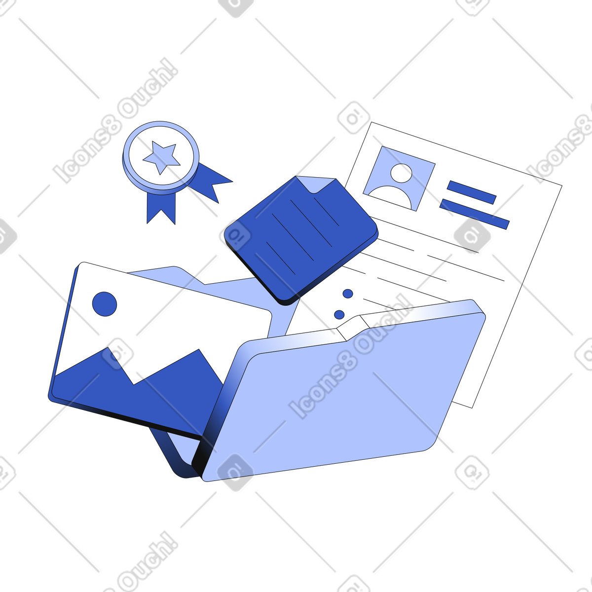 Professional portfolio with files and resume illustration in PNG, SVG
