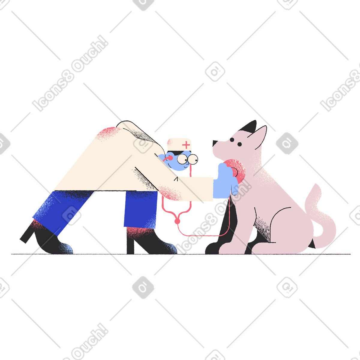 Veterinarian with stethoscope treating a dog illustration in Pablo style download in PNG, SVG
