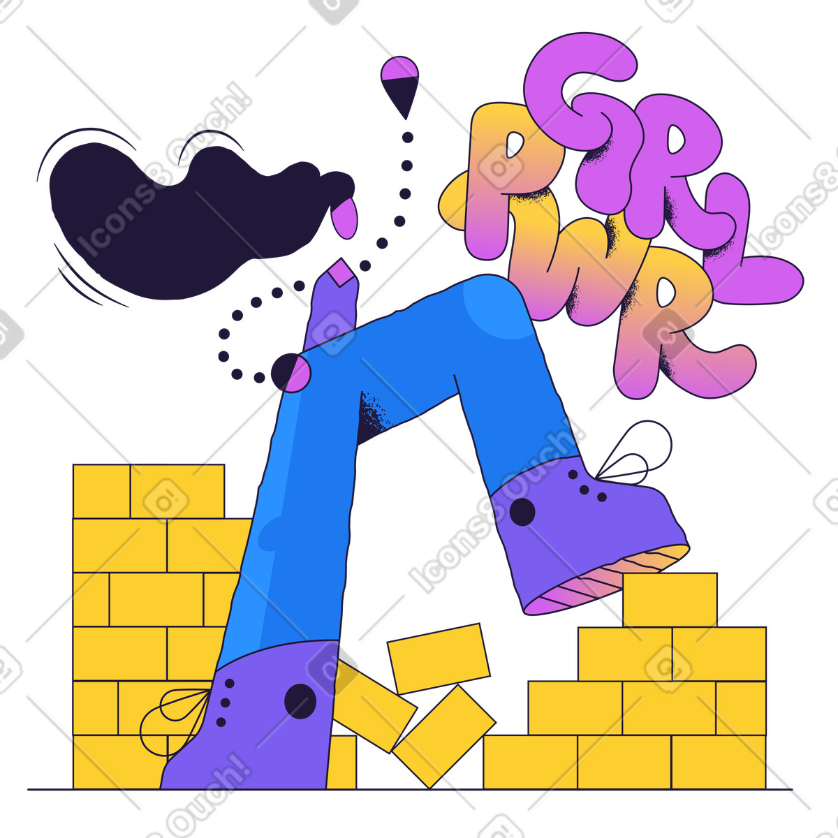 Lettering girl power e donna forte illustrazione in stile Conifer scarica in PNG, SVG