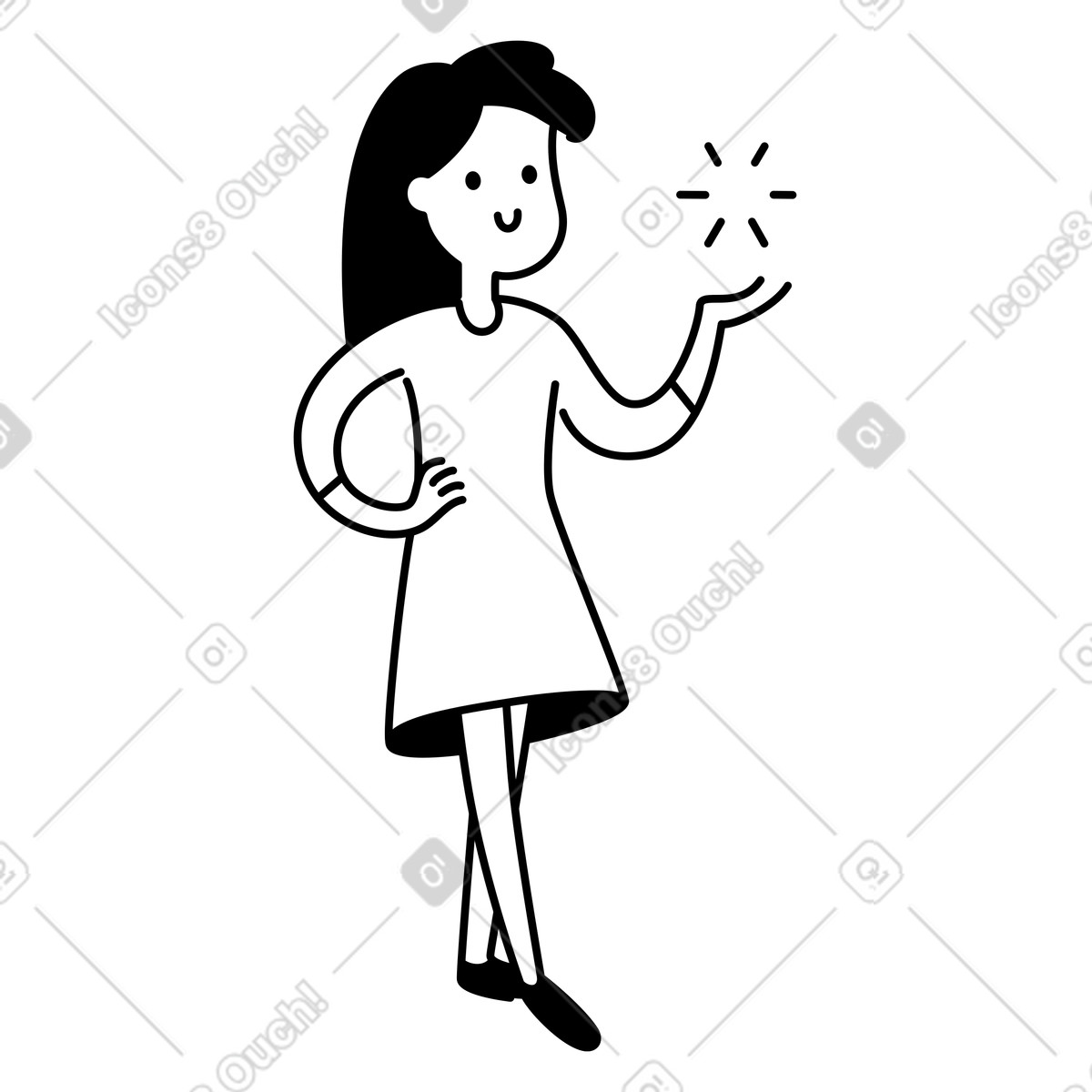 Ilustração de Character standing with one hand on hip and gesturing upward em no estilo Notion Line Art para baixar em PNG, SVG