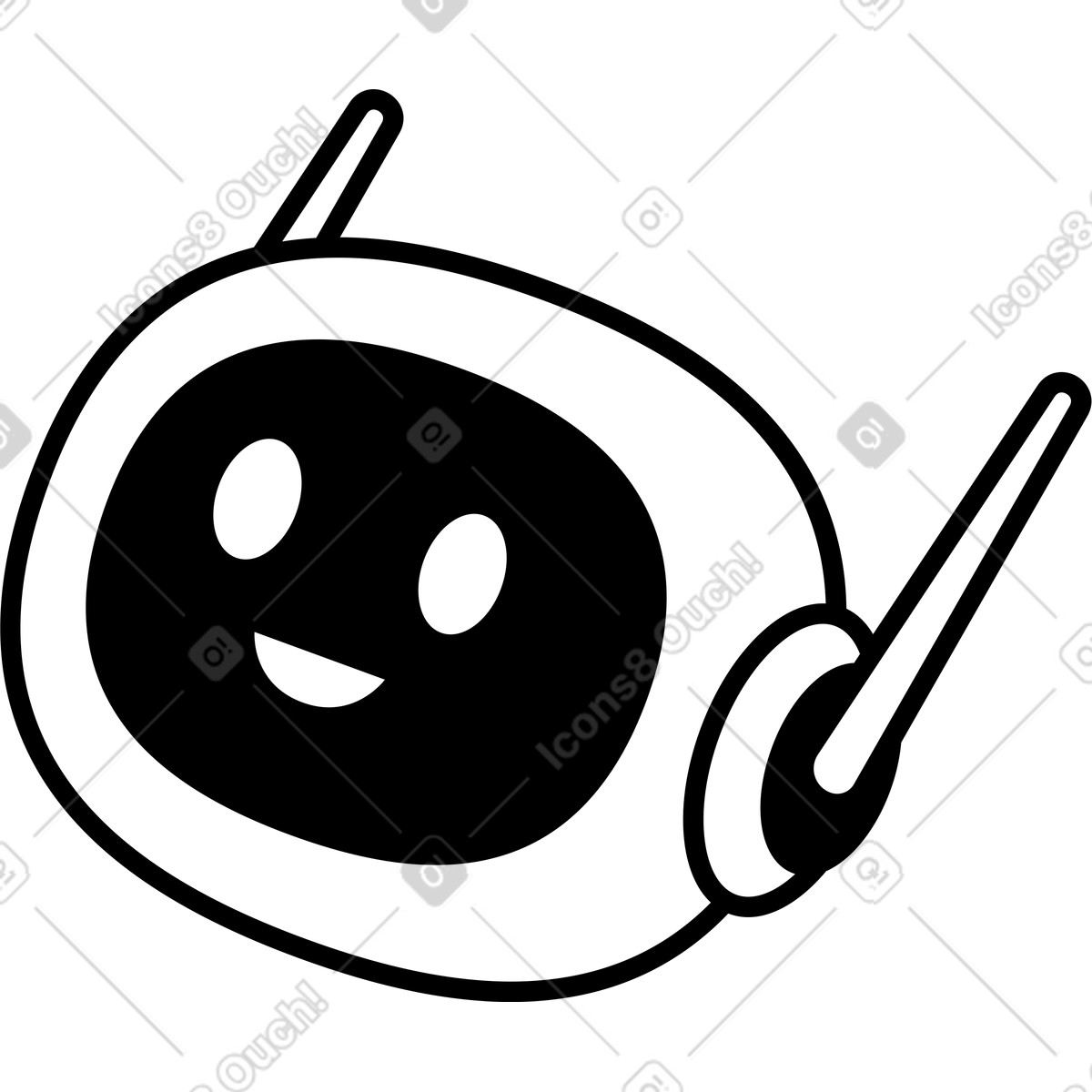 Иллюстрация Robot chatbot head with antenna and smiling face outline в стиле Notion Line Art — скачать в форматах PNG, SVG