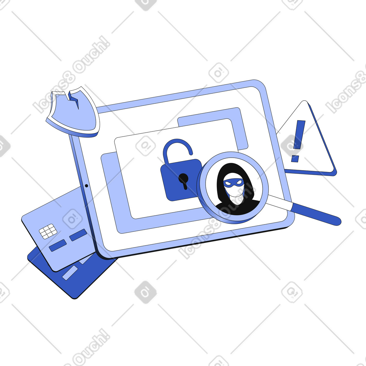Techny スタイルの 不正行為の検出と防止、サイバーセキュリティ のイラストをPNG、SVG形式でダウンロード
