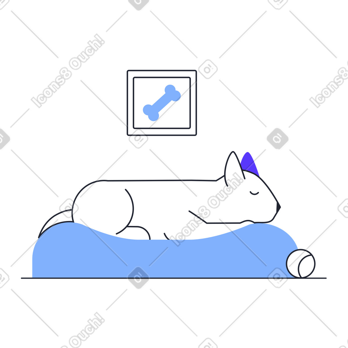 Dog resting in bed illustration Pablita style download PNG, SVG