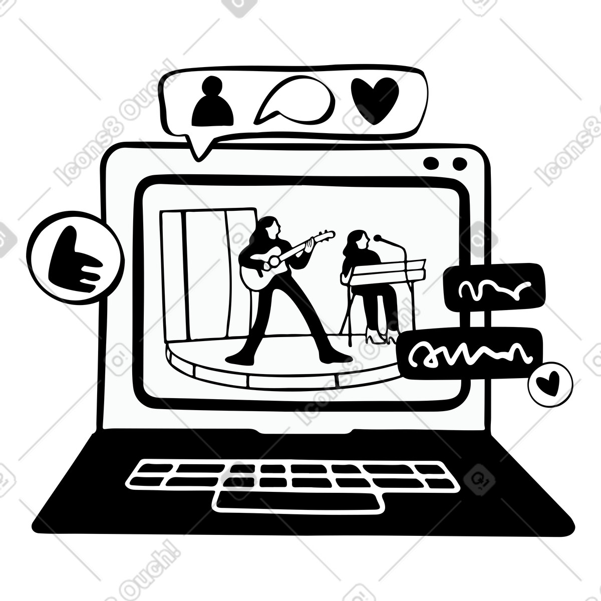 Live streaming virtual concerts and events animated illustration in Journal style download in GIF, Lottie (JSON), AE