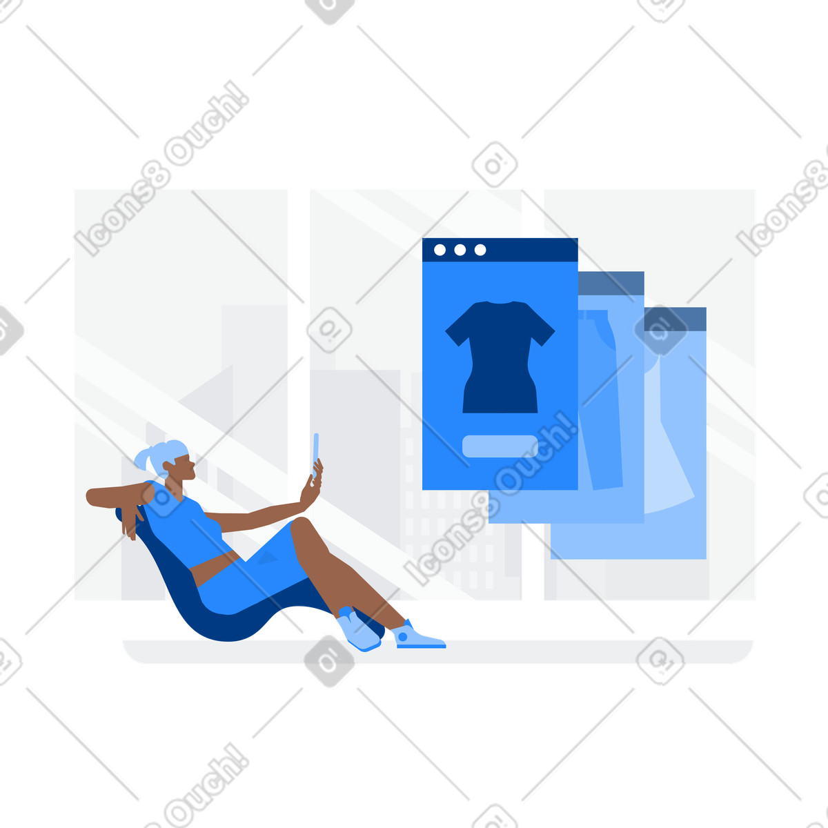 下载 Urban 风格的 女人在网上商店买衣服 插画，支持 PNG、SVG 格式
