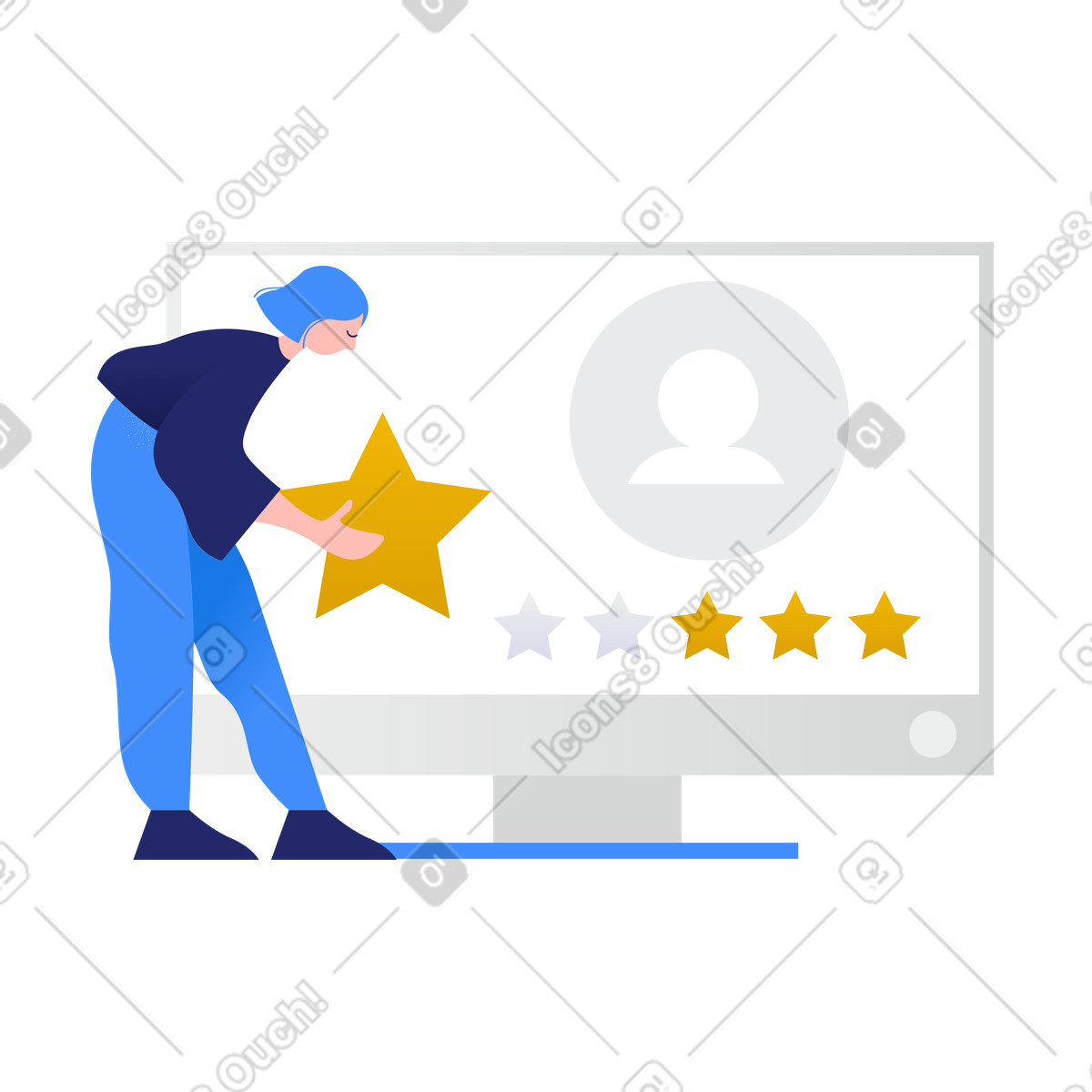 Cliente donna che dà una valutazione di quattro stelle illustrazione in stile Clip scarica in PNG, SVG