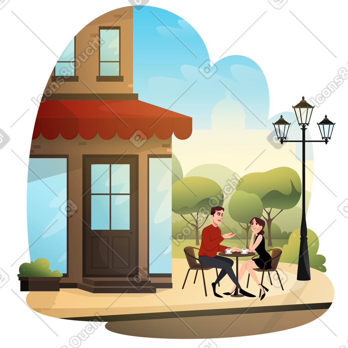 Couple in love sitting a summer cafe illustration Vivid style download PNG, SVG