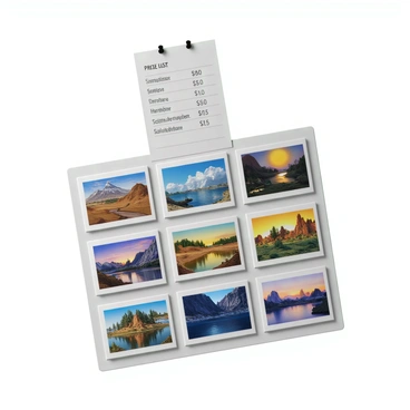 A social media post featuring digital artworks with a pinned price list at the top