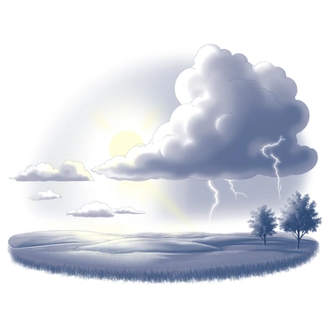 A landscape showing the transition from sunny to stormy weather