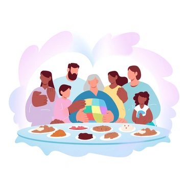 A heartwarming family reunion scene with an elderly woman surrounded by relatives