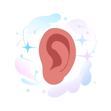An ear is positioned centrally, with intricate details highlighting its curves and contours. Surrounding the ear is a constellation of stars, each twinkling with varying levels of brightness. The stars are connected by thin lines, forming recognizable patterns that evoke the feeling of a cosmic map. The background features a gradient of pastel colors that blend softly, creating a dreamlike atmosphere in which the ear and stars are set. The overall composition emphasizes the theme of "cosmic listening."