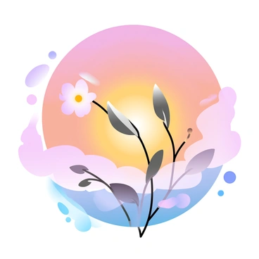 A silhouette of flower buds stands prominently against a colorful sunset sky filled with vibrant gradient pastel colors. The flower buds have various shapes and sizes, displaying delicate features. The sky transitions smoothly from deep oranges to soft pinks and purples, enhancing the dramatic effect of the scene. The flowers are framed elegantly, creating a striking contrast with the bright hues of the sunset.