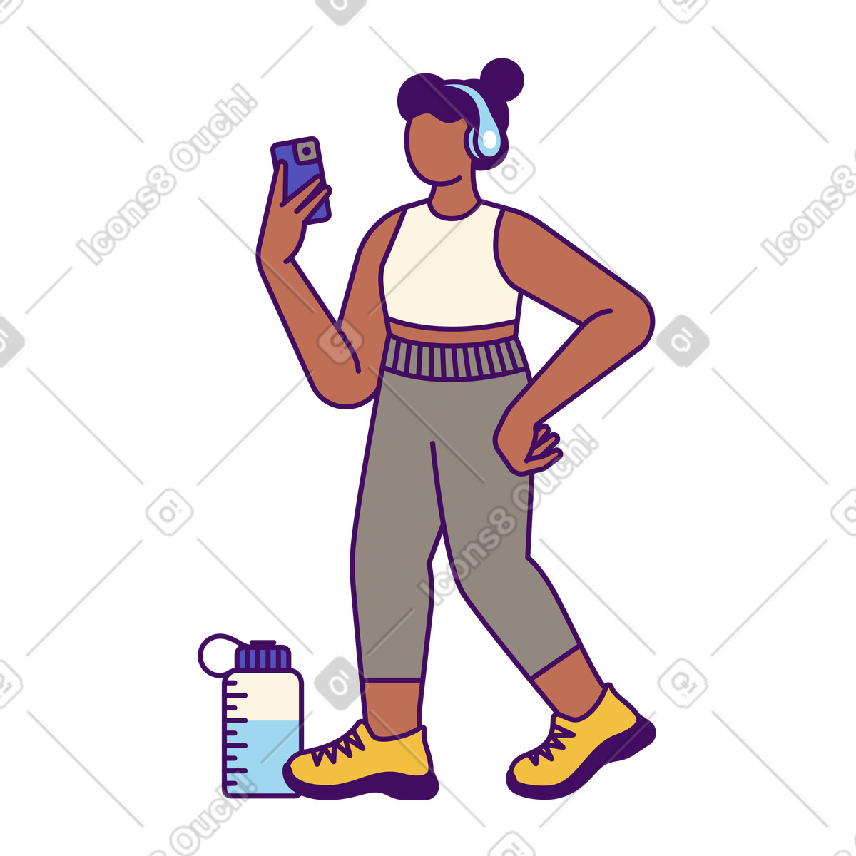 Sportswoman taking selfie after sports training illustration in Simplistic style download in PNG, SVG