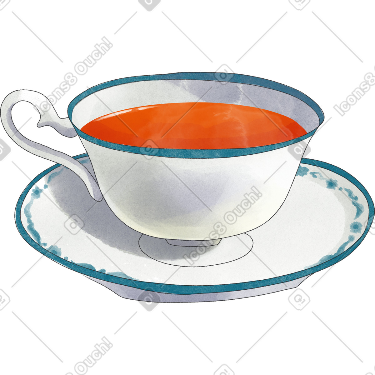 Cup of tea on a saucer illustration in Seasons style download in PNG, SVG
