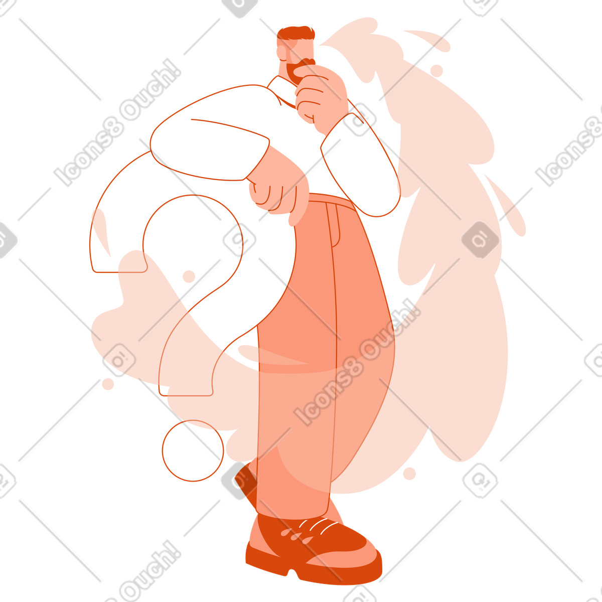 Pondering the question, Idea generation and seeking answers illustration in Orange style download in PNG, SVG