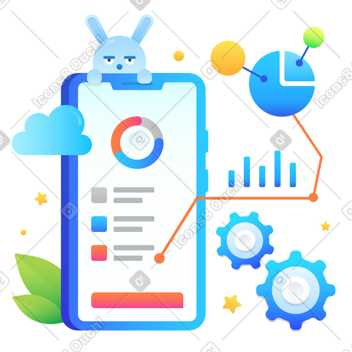 Charts and graphs analytics on mobile illustration in Hugo style download in PNG, SVG