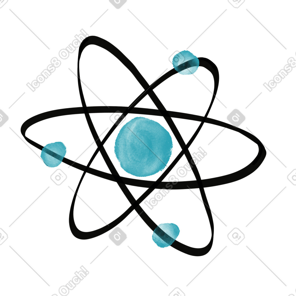 Ilustração de Nuclear physics symbol with electron paths encircling blue atomic core em no estilo Watercolor sketch para baixar em PNG, SVG