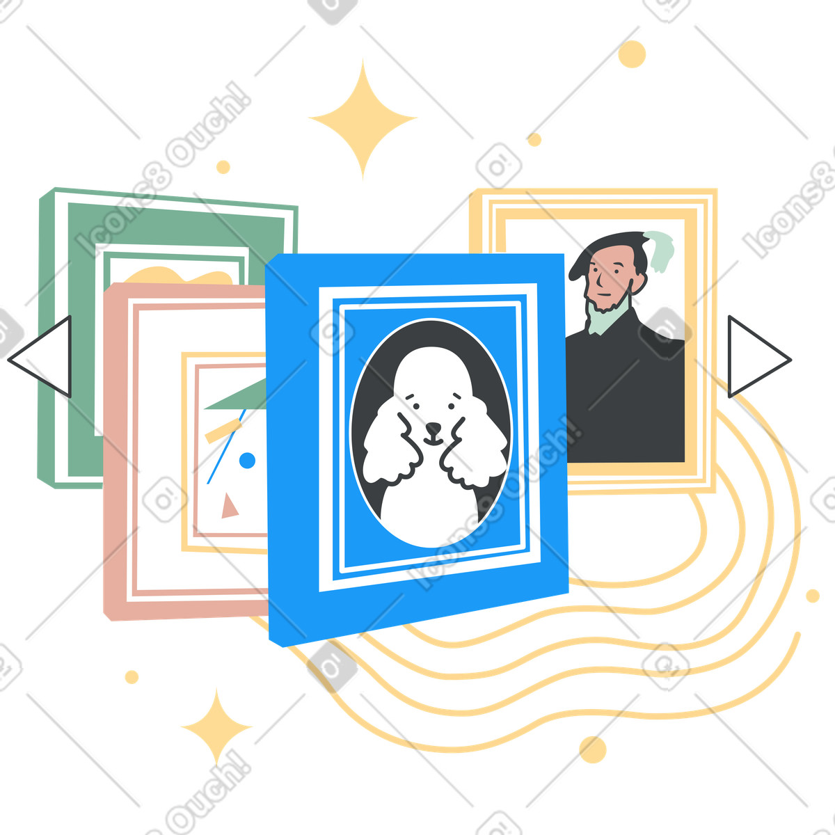 Kiddo スタイルの Framed paintings with playful art, Educational online gallery and creative platform のイラストをPNG、SVG形式でダウンロード