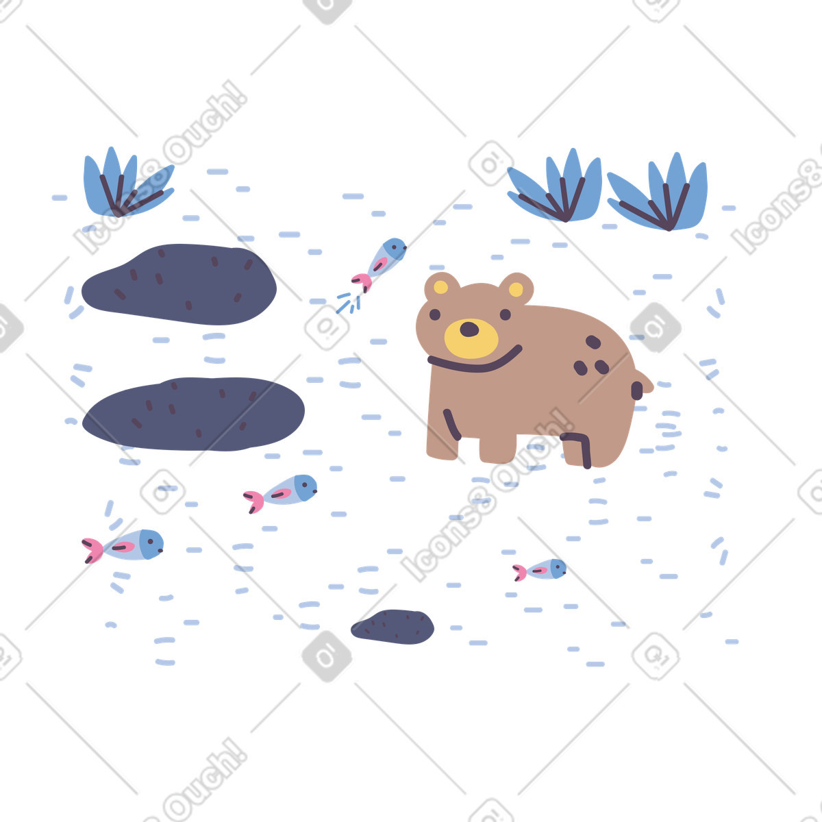 Bear fishing in the river illustration Pluto style download PNG, SVG