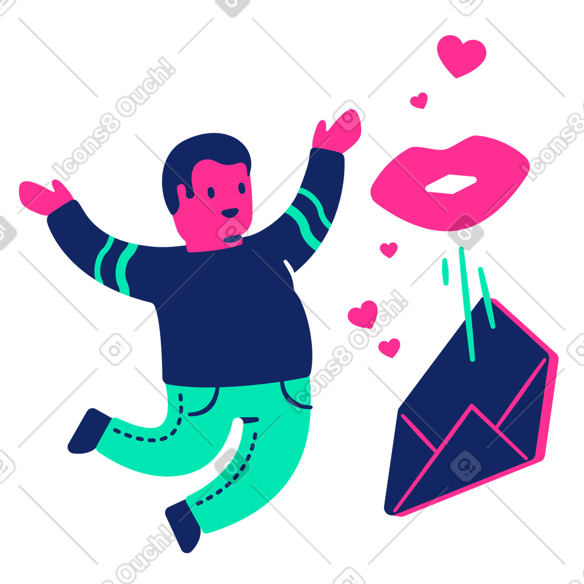 Receiving love or romantic message, Emotional connection relationship communication illustration in Cyborg style download in PNG, SVG