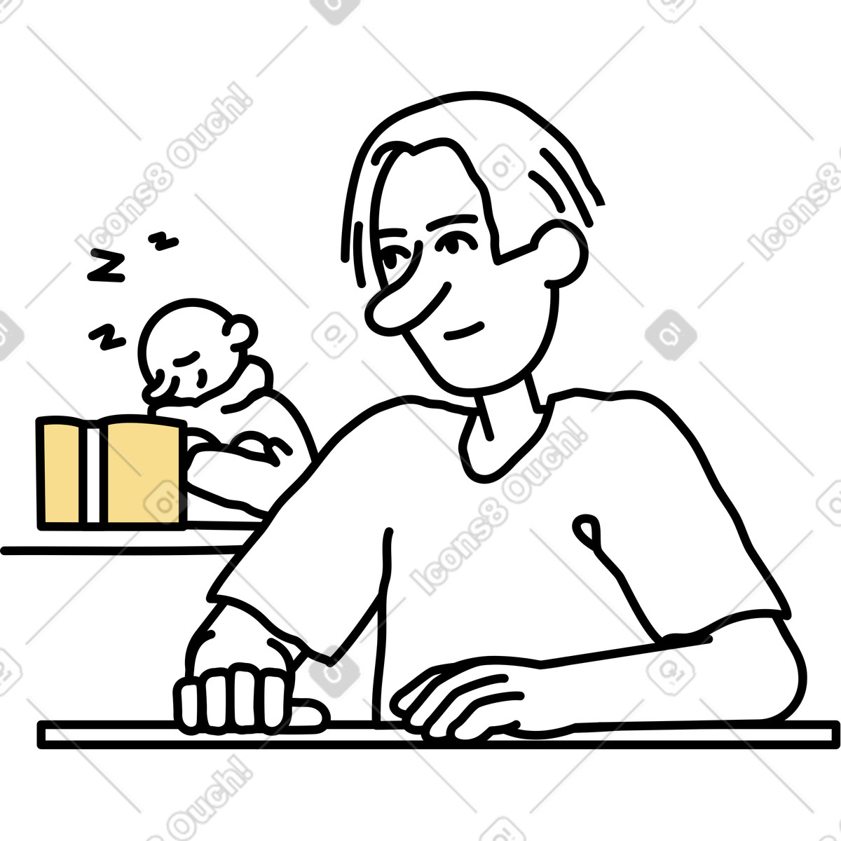 Young man studying in class illustration in Notes style download in PNG, SVG