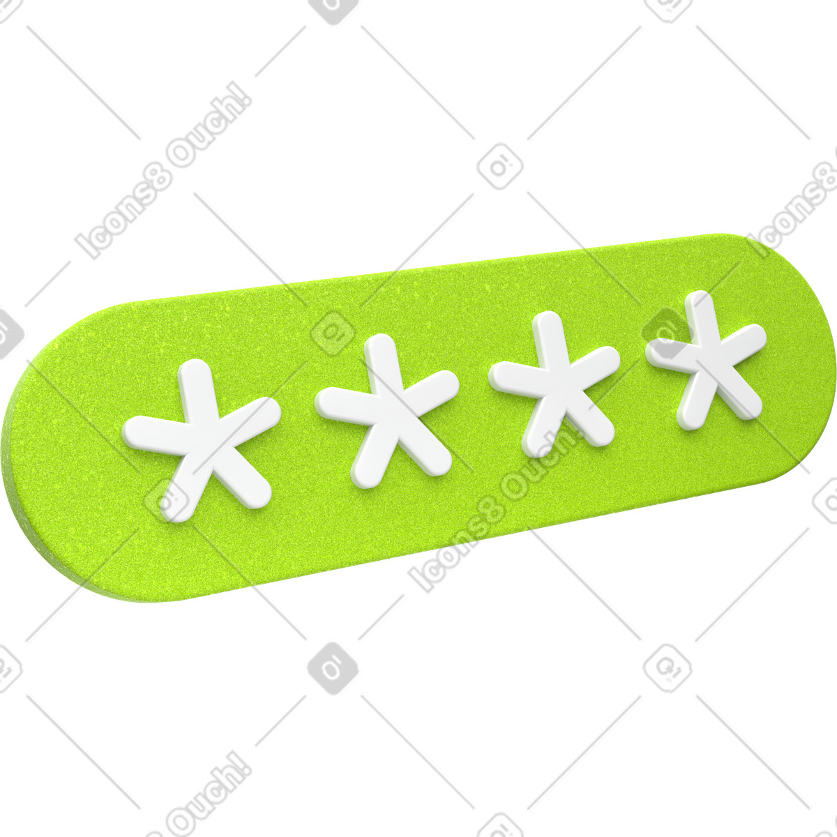Illustration Champ de mot passe vert avec astérisques, badge code pin arrondi dans le style 3D Enterprise à télécharger aux formats PNG, SVG