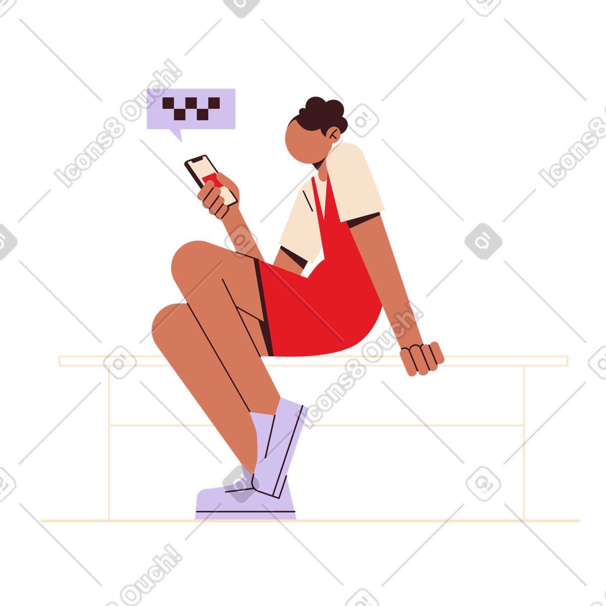 Folks スタイルの 携帯電話でタクシーを呼ぶ女の子 のイラストをPNG、SVG形式でダウンロード
