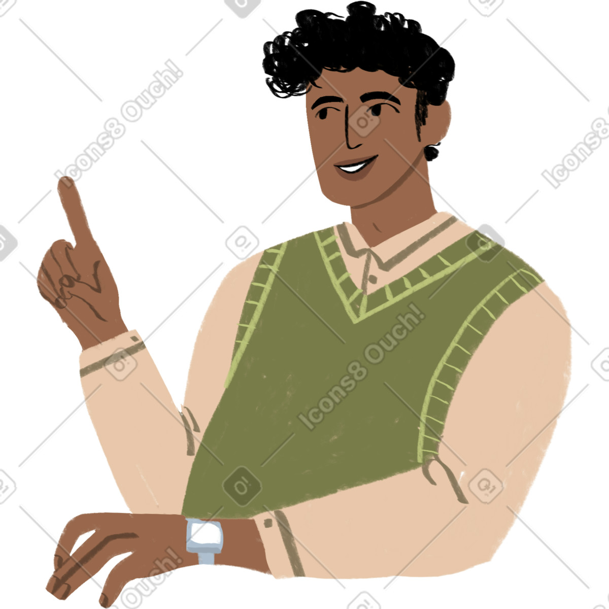 Illustration Guy pointing at something with his finger dans le style Lumiere à télécharger aux formats PNG, SVG