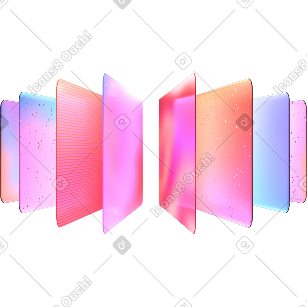 Ilustración animada Composición de tarjetas coloridas en estilo 3D Glassy a descargar en GIF, Lottie (JSON), AE
