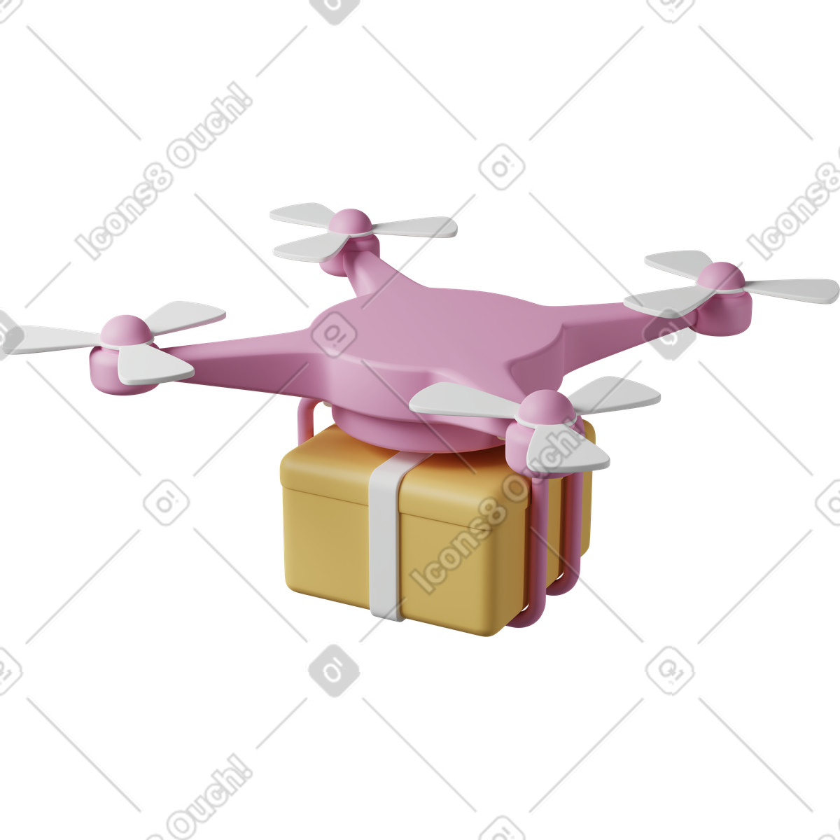 下载 3D Casual life 风格的 Pink delivery drone with package 插画，支持 PNG、SVG 格式