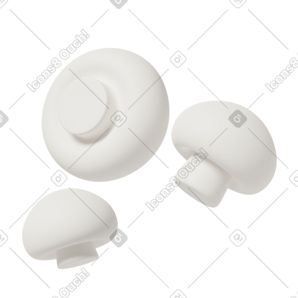 3D Casual life スタイルの White champignons のイラストをPNG、SVG形式でダウンロード