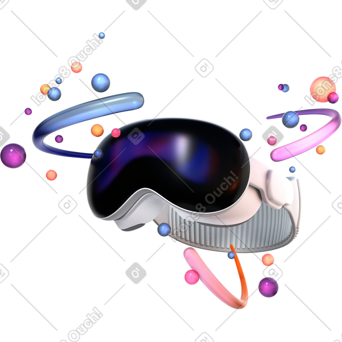 Visore pro vr circondato da sfere luminose illustrazione in stile 3D Glassy scarica in PNG, SVG